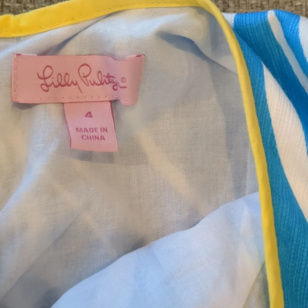 Lilly Pulitzer Delia Shift Resort White, Blue & Yellow Joe Fish Dress size 4 - Picture 9 of 16
